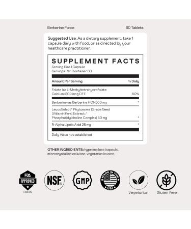 Nuray Berberine Force - 500mg Cognitive Gastrointestinal & Cardiovascular Support | Boost Metabolism with Folate & R-Alpha Lipoic Acid - 60 Count - Buy Online on GoSupps.com