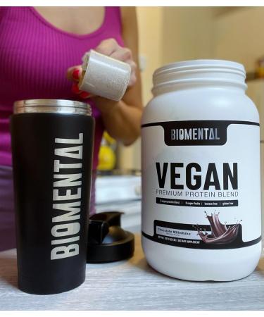Biomental Vegan Chocolate Protein Powder - Plant-Based Non-GMO Gluten-Free Muscle Building Supplement - Delicious & Easily Absorbed for Healthy Vegan Lifestyle - Buy Online on GoSupps.com