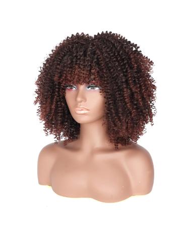 14-Inch Porsmeer Curly Afro Wig for Women | Fluffy Kinky Curly Bob in Dark Brown & Auburn | Volume Hair Wig for Black Women - Buy Online on GoSupps.com