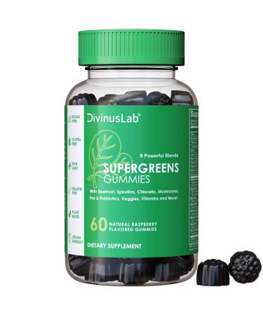 Supergreens Gummies - Sugar Free with Organic Spirulina, Spinach, Chlorella, Broccoli, Brussel Sprout - Pre & Probiotics  8 Blends - 30 Superfoods - Vitamins & Minerals, Non-GMO, Vegan, Gluten-Free