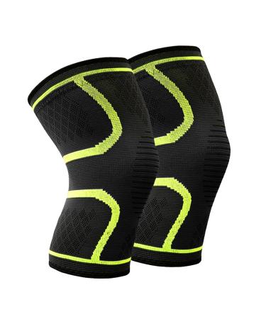 BESKEY Knee Support (Pair) Anti Slip Knee Brace Elastic Breathable Knee Compression Sleeve Help Joint Pain Relief for Arthritic Sufferer and Recovery from Injuries Fit for Sports (L Green) Large Green