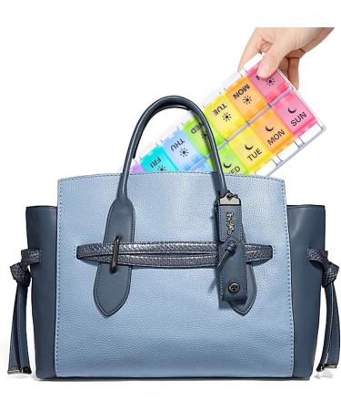 Easy Open Large 7 Day Pill Box Organizer - Twice a Day AM PM Vitamin Case with Push Button, Arthritis Friendly Rainbow Design - Buy Online on GoSupps.com