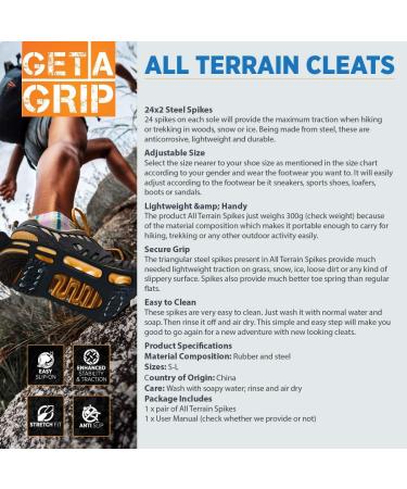 Quadtrek All Terrain Traction Cleats - Anti Skid Ice Claw Grip Crampons for Snow Hiking, Trekking, and Mud - Black Medium (7-9.5 Men/8-11 Women) - Buy Online on GoSupps.com