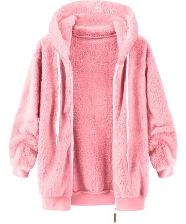 Hanxiulin Oversized Plush Jacket for Women - Warm Lined Fleece Transition Bomber - Winter 3XL Pink - Buy Online on GoSupps.com