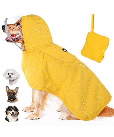 Lukovee Dog Raincoat, Dog Rain Jacket with Clear Hooded Double Layer for Large Medium Small Dogs Puppies, Adjustable Waterproof Dog Rain Coat Poncho with Reflective Rim & Storage Pocket (L, Yellow) Large Yellow