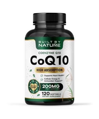 Built by Nature CoQ10 High Absorption Coenzyme Q10 Supplement with Coconut MCT Oil Promotes Heart Health Cellular Energy & Antioxidant Support 120 Softgels