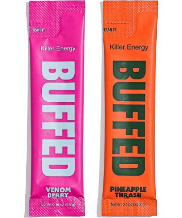 BUFFED Energy Powder Stick Packs Drink Mix | Clean Healthy Boost Packets | 150mg Caffeine + Hydration | Nootropics Organic Mushrooms B-Vitamins Electrolytes | 30 Pack-Venom Berry - Buy Online on GoSupps.com