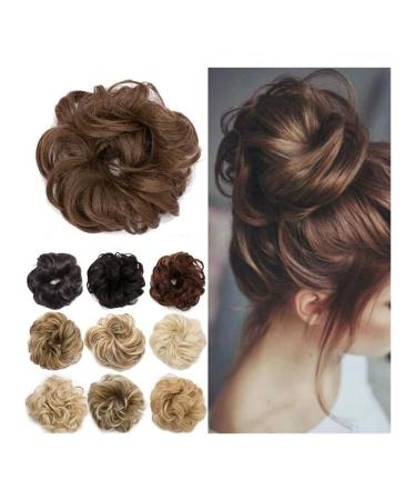 Hair Bun Hairpiece for Women Fake Wave Curly Hair Bun Extensions Messy Curly Ponytail Hairpiece Synthetic Elastic Hair Band Scrunchy Hair Bun Ponytail Extensions for Women Hair Chignons(27-01)