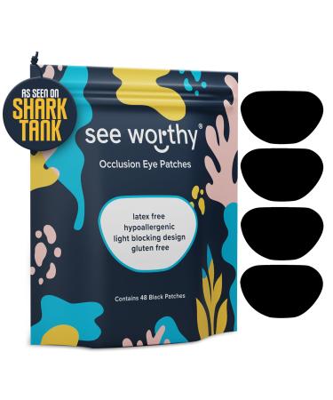 See Worthy Black Eye Patches - Innovative Smart Adhesive Technology - Breathable & Comfortable Eyepatch for Lazy Eye - Soft Eye Patches Concave Shape & Fun Designs (48 per Box) Packaging May Vary