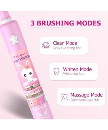 CHAIN PEAK Musical Kids Sonic Electric Toothbrush Rechargeable Smart Cartoon Toothbrush for Children Toddlers for Age 3-12 with 2- MinTimer 3 Modes 4 Bristles 34000VPM (Pink Rabbit) Pink Rabbit(package Might Vary) - Buy Online on GoSupps.com