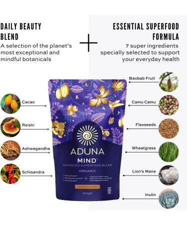 Aduna Advanced Superfood Mind Blend | 100% Organic Powder for Smoothies/Shakes & Yoghurt | 250g Resealable and Recyclable Pack - Buy Online on GoSupps.com