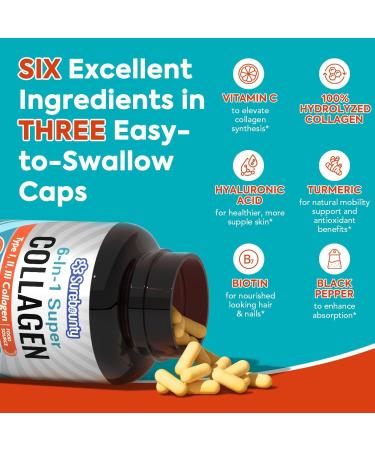 Surebounty Multi Collagen Complex Type I II III 6-in-1 Super Collagen with Vitamin C Hyaluronic Acid Biotin Turmeric Black Pepper Keto 90 Capsules - Buy Online on GoSupps.com