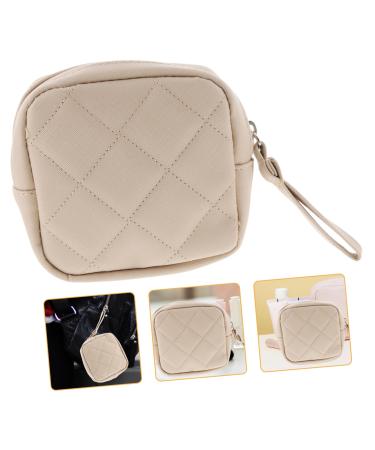 Lurrose Leather Bracers daily use period bag napkin organizer reusable holder leather makeup bag pouch accessories pouch holder mini toiletry bag leather holder Change Holder Beige 13x13cm