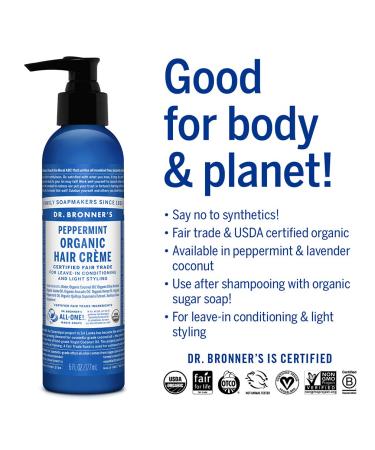 Dr. Bronner's Organic Peppermint Hair Cr me 6 oz 2-Pack - Leave-In Conditioner & Styling Cream for Shine and Strength - Buy Online on GoSupps.com