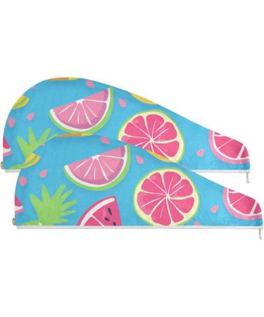 Rainbow Fruit Blue Hair Towel 2 Pack | Super Absorbent Quick Dry Hair Turbans for Women & Girls - Buy Online on GoSupps.com