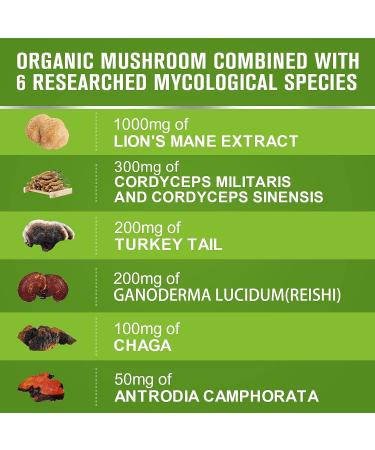 B BEWORTHS Lion's Mane Mushroom Supplement - 120 Capsules | Organic Complex with Cordyceps, Chaga, Reishi for Mental Clarity, Focus, Memory, and Immune Boost - Buy Online on GoSupps.com