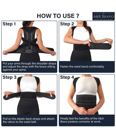 A&X Bravo Posture Corrector for Men and Women - Adjustable Lumbar Support Brace for Improved Posture and Pain Relief - Black (Size M) - Buy Online on GoSupps.com