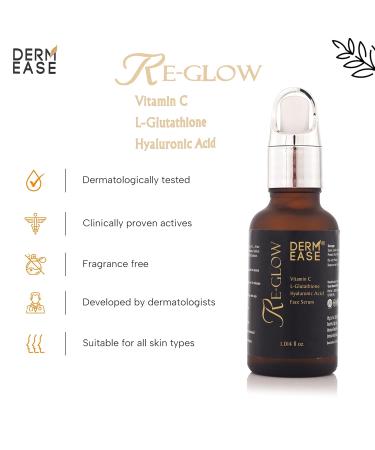 Derm Ease Re Glow Face Serum for Wrinkles | with Vitamin C & L Glutathione Face Serum | Blemishes Sunburn and Glowing Skin | All Skin Types (1.014 fl oz) Pack of 1 - Buy Online on GoSupps.com