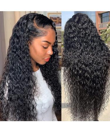 30Inch Lace Front Wig Human Hair Water Wave 13x4 Transparent Lace Frontal Wigs Human Hair WIgs for Black Women Wet and Wavy Curly Lace Front Wig Deep Curly Wigs Pre Plucked with Baby Hair Natural Hairline 180 Density 30 ...