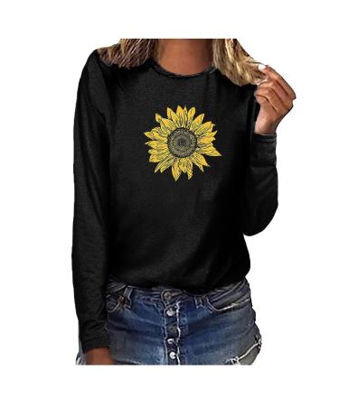 tsaChick Women's Oversized Sweatshirt Clearance Autumn Winter Slim Sunflower Long Sleeve Shirt S-XXL Custom Hoodie Female Crew Neck Knit Overall Women's Hoodies WYF45 Black 102 S