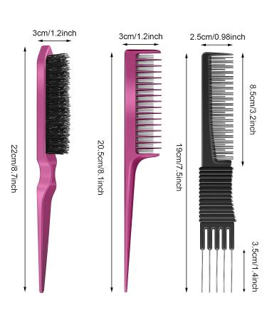 3-Piece Teasing Comb Set: Carbon Lift Teasing Combs, Rat Tail Comb, Nylon Bristle Hair Brush - Black & Rose Red - Buy Online on GoSupps.com