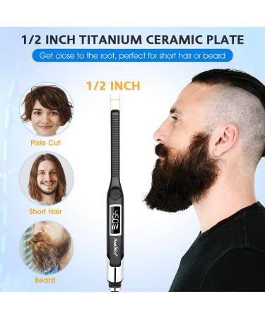 AmoVee Mini Pencil Flat Iron - Small Hair Straightener for Short Hair & Pixie Cuts with Digital Temp Control - Dual Voltage - Black - Buy Online on GoSupps.com