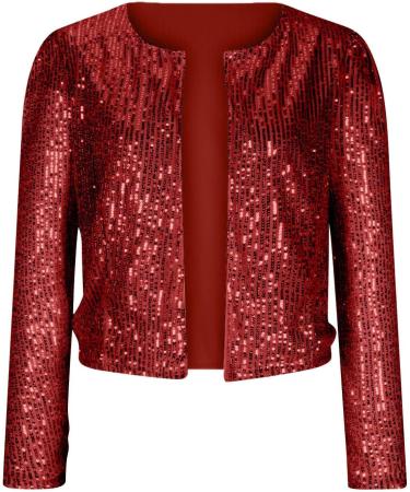 Women's Fall Plus Size Sequin Shrug Long Sleeve Sparkle Sequins Blazer Jacket Lightweight Lapel Party Blazer Red Medium - Buy Online on GoSupps.com
