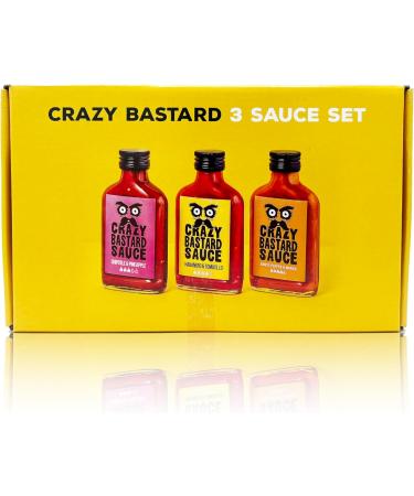 Crazy Bastard Sauce - Sample Set of 3 Hot Chili Sauces - Chipotle & Pineapple Habanero & Tomatillo and Ghost Pepper & Mango (3 x 100ml) - Buy Online on GoSupps.com