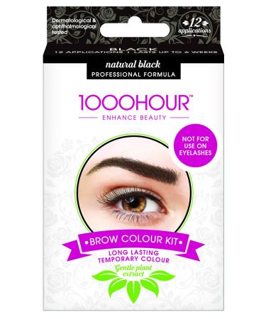 1000 Hour Brow Color Kit Natural Black - Long Lasting Temporary Color - Lasts Up To 6 Weeks - 12 Applications - Gentle Plant Extract Formula - Professional Formula