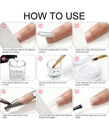 Acrylic Nail Kit with Powder Set - Perfect for Beginners - Nail Extension Carving Set with Nail Brush - Clear, White, Pink Colors - Buy Online on GoSupps.com