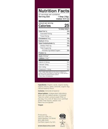 Teeccino Hazelnut Mediterranean Herbal Coffee - 11 oz - Buy Online on GoSupps.com