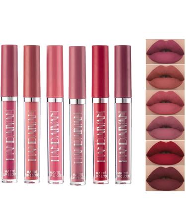 6 Color Matte Liquid Lipstick Set Velvety Lip Gloss Set Long Lasting Waterproof Moisturizing Matte Liquid Lip Gloss Lip Makeup Gift Box