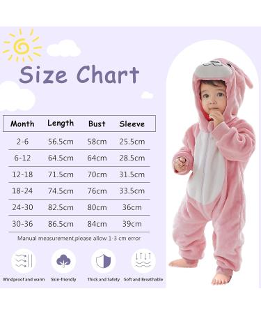 COOKY.D Baby Hooded Rompers | Winter Flannel Jumpsuit Pajamas | 6-12 Months | Pink - Buy Online on GoSupps.com