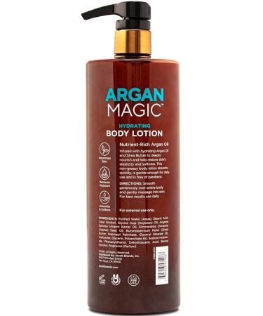 Argan Magic Hydrating Body Lotion with Argan Oil & Shea Butter - Nourishing Non-Greasy Formula for Dry Skin (32 oz) - Paraben Free & Unscented - Buy Online on GoSupps.com