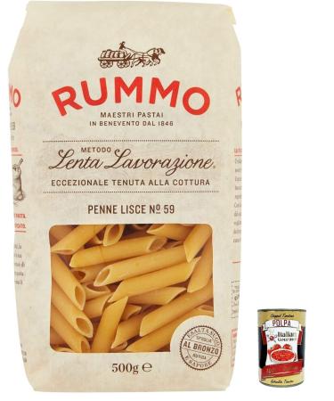 Italian Gourmet E.R. Rummo Penne Lisce N. 59 Durum Wheat Semolina Pasta 500g + Box Italian Gourmet Tomato Pulp 400g