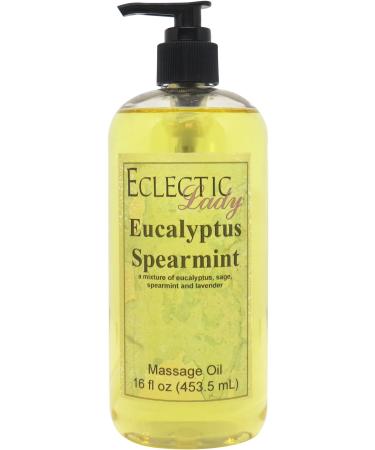Eucalyptus Spearmint Massage Oil 16 oz With Sweet Almond Oil and Jojoba Oil Preservative Free Perfect for Aromatherapy and Relaxation 16 Ounce