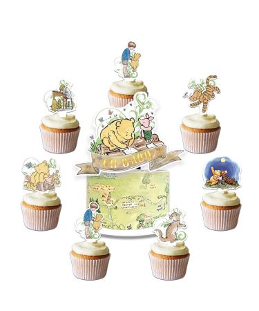 25Packs Pooh Bear Cake Toppers Cupcake Toppers Girl Winnie Bear Birthday Party Decoration Cake Decorations for Pooh Bear party Supplies