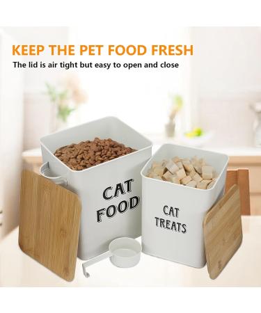 Pet Food and Treats Containers Set with Scoop | Beige Powder-Coated Carbon Steel | Tight Fitting Wood Lids | Storage Canister Tins for Cats or Dogs - Buy Online on GoSupps.com