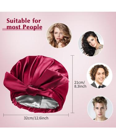 Arqumi Reusable Shower Cap with Ribbon Bow - Waterproof Double-Layer Hair Bonnet for Women Men - Wine Red - Buy Online on GoSupps.com