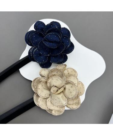 Southjieling Crystal Strass Flower Choker Necklace | Vintage Camelia Flower Lace-Up Chain for Women & Girls | Khaki Wide Cord Jewelry - Buy Online on GoSupps.com