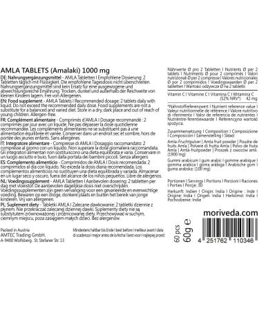 MoriVeda - Amla comprim s 1000mg (60 ou 180 comprim s) - Produit 100% naturel avec vitamine C chrome min raux prot ines et vitamines B. Syst me immunitaire antioxydant (1x60 comprim s) 60 unit (Lot de 1) - Buy Online on GoSupps.com