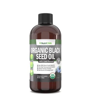 Organic Black Seed Oil - USDA Certified Organic Black Cumin Seed Oil Liquid High Thymoquinone Content Non-GMO and Cold-Pressed Rich Source of Omega-6 & Omega-9 Fatty Acids - 8 Oz