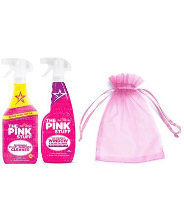 The Pink Stuff The Miracle Multi Purpose Cleaner Spray 850ml + The Pink Stuff Miracle Window and Glass Cleaner Spray with Rose Vinegar 750ml + for You: Organza small Bag