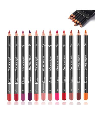 Lip Liner Pencil Set - 12 Assorted Colors Matte Waterproof Lip Liner Pen Natural Long Lasting Smooth Lipstick Pen Lip Contour Shaping Cosmetic Tool for Women Girls Versatile Make Up Lipliners