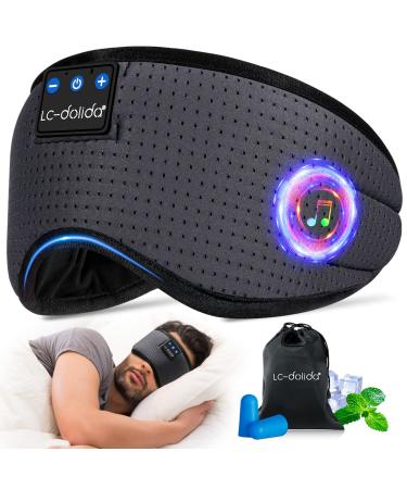 LC-dolida Bluetooth Sleep Mask with Headphones for Side Sleeper Breathable Sleep Headphones Eye Mask for Sleeping Built-in Comfortable HD Speakers Sleep Aids for Adults Cool Gadgets for Men Women Grey
