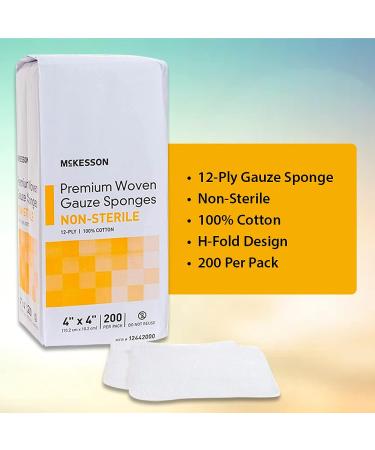 McKesson Premium 12-Ply Cotton Gauze Sponges - Non-Sterile, 4x4 Inch, 200 Count - Buy Online on GoSupps.com