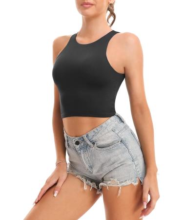 Yeawinta Women's Workout Crop Tops 2 Pack | Racerback Halter Neck Yoga Shirts | Sleeveless Athletic Tops - Black/White, Medium - Buy Online on GoSupps.com