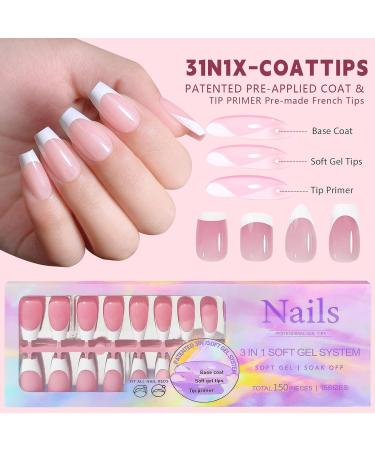  Aublinto Nails French Press on Nails Long False Nails Ballerina Acrylic Manicure Decoration Coffin Acrylic Gel Nails DIY Nail Art for Women Girls - Buy Online on GoSupps.com