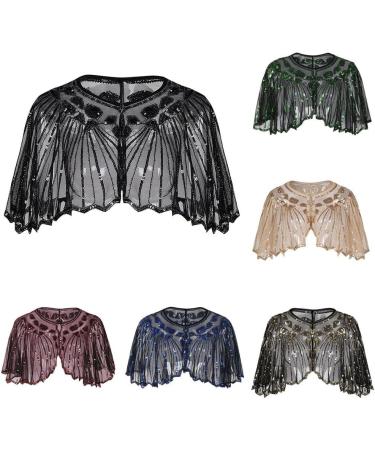 Getdoublerich Vintage Boutique Beaded Sequin Sparkly Shawl Vintage Boutique Beaded Sequin Unique Vintage Design Of This Cape Makes It Suitable For A Variety Of Occasions Black+apricot - Buy Online on GoSupps.com