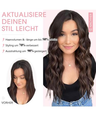 Silk-Co Hair Extensions with Rubber Band - Adjustable Secrets Synthetic Long Corrugated Extensions for Women | Dark Brown & Golden Highlights - 50 cm - Buy Online on GoSupps.com